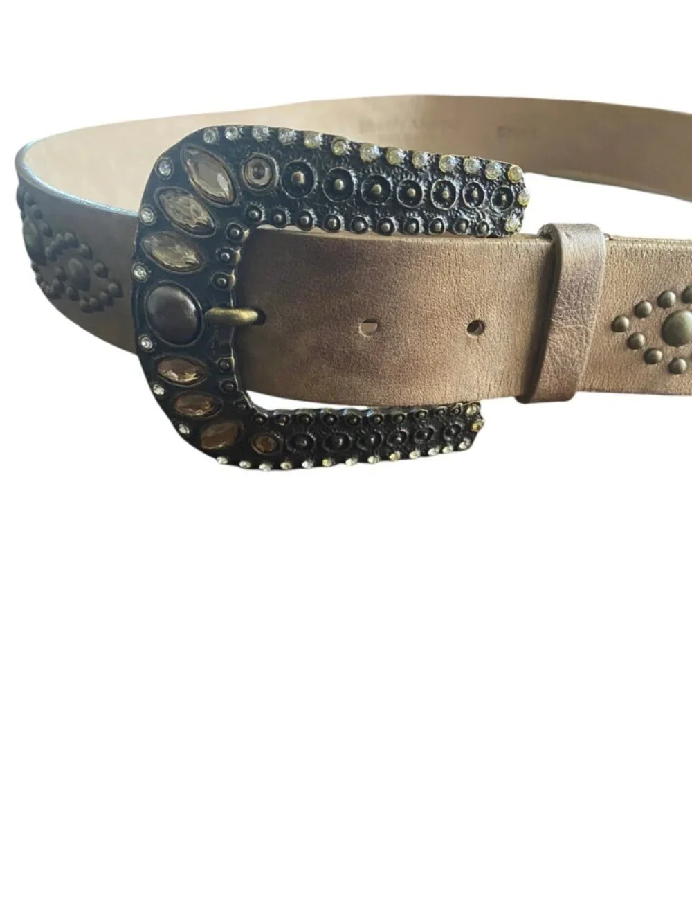 Streets Ahead Metallic Bronze Studded Leather Belt Rhinestone Buckle L